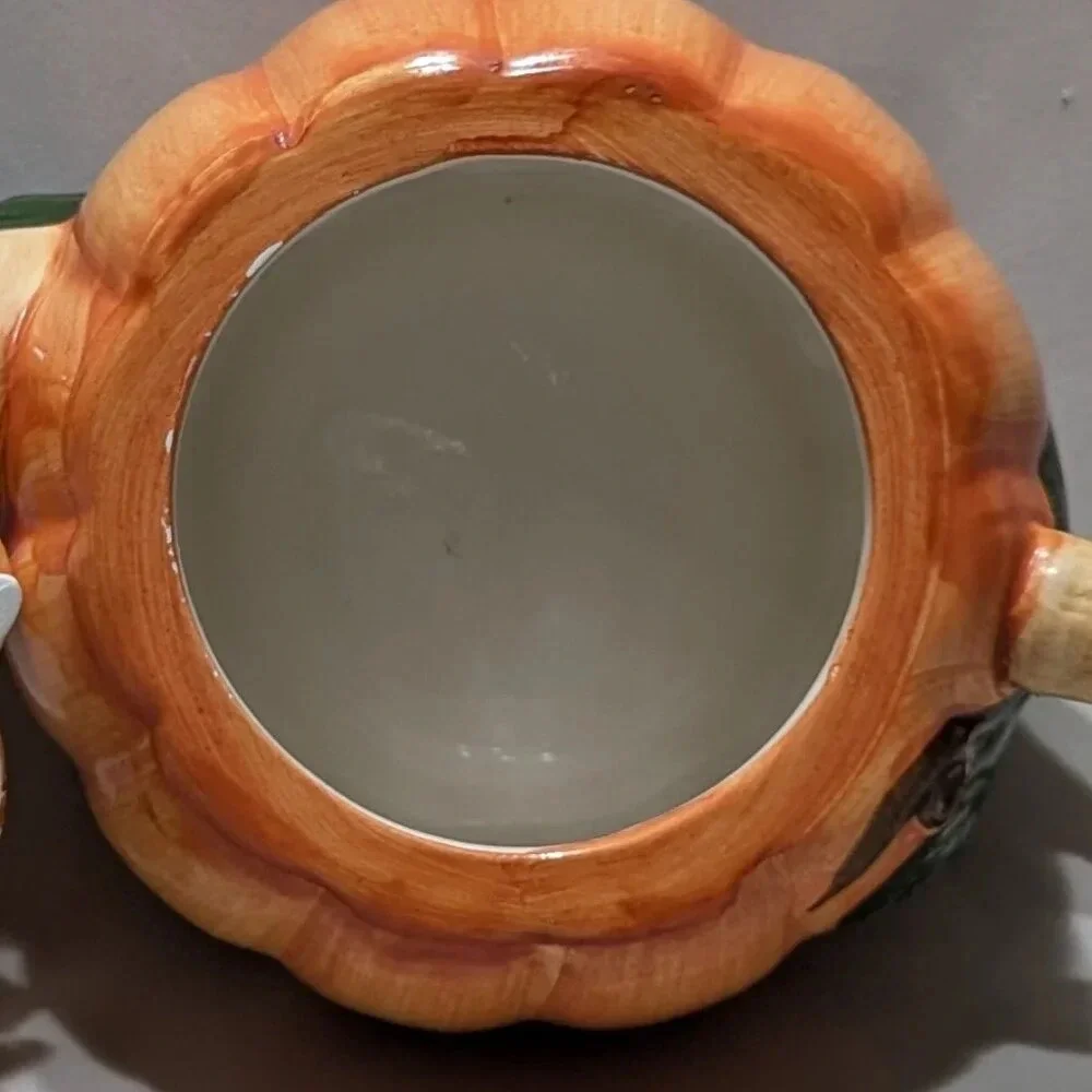 Vintage Ceramic Pumpkin Teapot with Lid and Leaf Detail  Beautiful